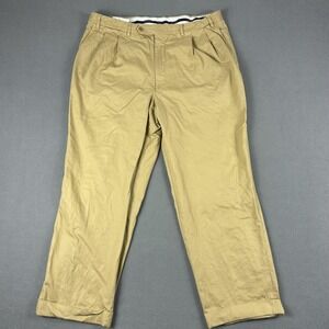 Canali Pants Mens 56R Tan 100% Cotton Pleated‎ Cuffed Dress Chinos Made in Italy